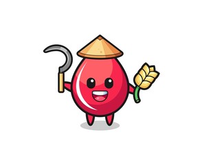 blood drop Asian farmer holding paddy