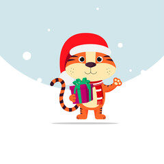 Stickers New Year tiger in Santa hat, 2022