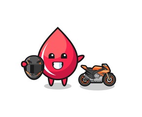 cute blood drop cartoon as a motorcycle racer