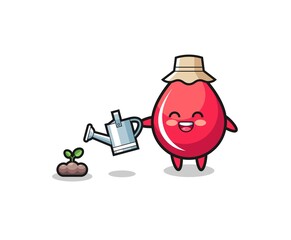 cute blood drop is watering plant seeds