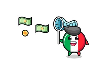 illustration of the italy flag catching flying money