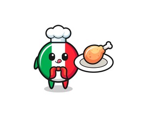 italy flag fried chicken chef cartoon character