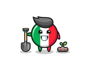 cute italy flag cartoon is planting a tree seed
