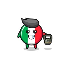 italy flag mascot lifting kettlebell in the gym
