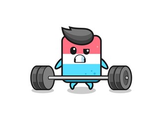 cartoon of eraser lifting a barbell