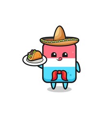 eraser Mexican chef mascot holding a taco