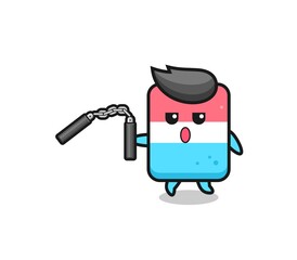 cartoon of eraser using nunchaku