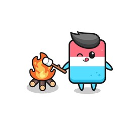 eraser character is burning marshmallow