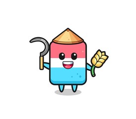 eraser Asian farmer holding paddy