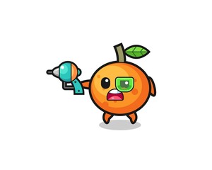 cute mandarin orange holding a future gun