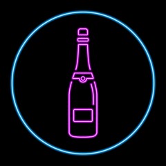 Champagne glass neon sign, modern glowing banner design, colorful modern design trends on black background. Vector illustration.