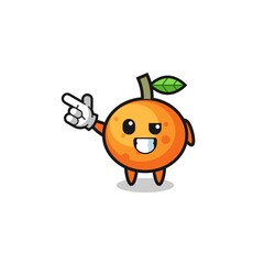 mandarin orange mascot pointing top left