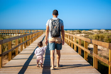 Dad and Daughter going to the beach