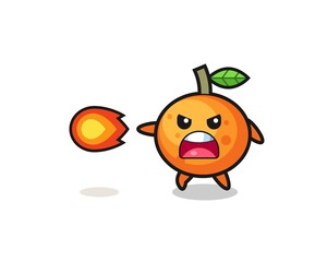 cute mandarin orange mascot is shooting fire power