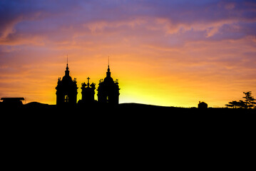 Fototapeta na wymiar Silhouette of Alcobaça Monastery at Sunrise