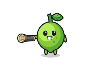 lime mascot holding flashlight