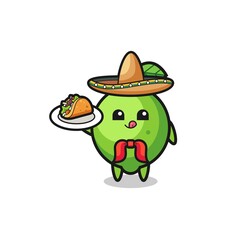 lime Mexican chef mascot holding a taco