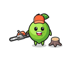 lime lumberjack character holding a chainsaw