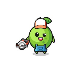 the woodworker lime mascot holding a circular saw