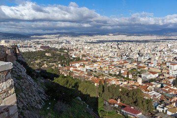 Fototapeta na wymiar Panoramic view from Acropolis to city of Athens, Attica, Greece
