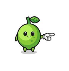 lime mascot with pointing right gesture