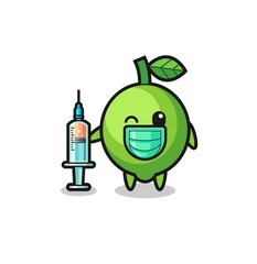 lime mascot as vaccinator
