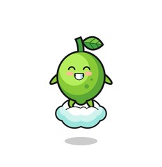 cute lime illustration riding a floating cloud