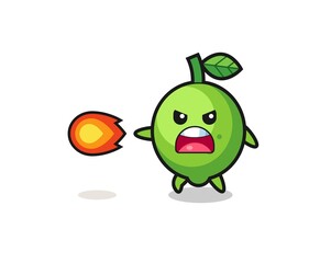 cute lime mascot is shooting fire power