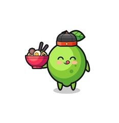 lime as Chinese chef mascot holding a noodle bowl