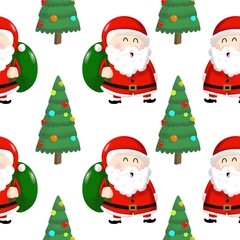 santa claus with gift bags and Christmas tree