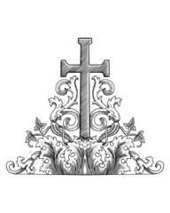 Fototapeta Cross with engrave ornament design vector Illustration. obraz