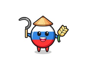 russia flag Asian farmer holding paddy