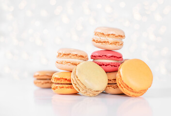 Colorful Macarons on Christmas Background