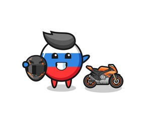 cute russia flag cartoon as a motorcycle racer