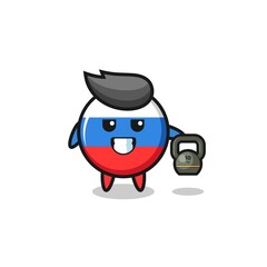 russia flag mascot lifting kettlebell in the gym