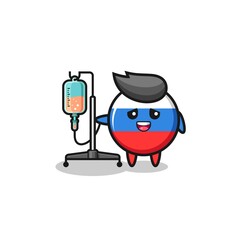 cute russia flag character standing with infusion pole