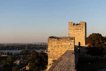 Amazing sunset view of Belgrade Fortress, Serbia