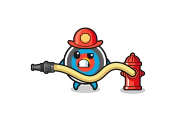 target archery cartoon as firefighter mascot with water hose