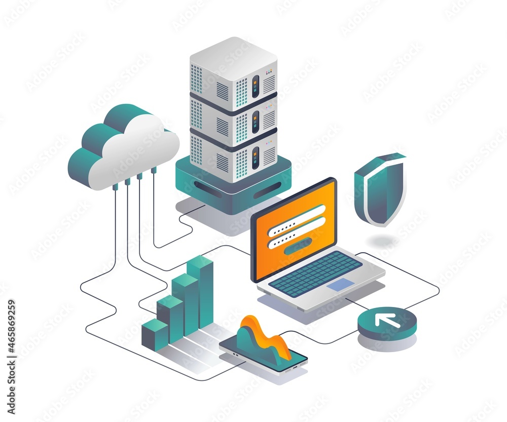 Poster Cloud server data security analysis in isometric design