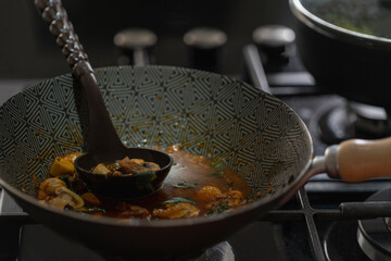 Homemade pasta in the kitchen of the house