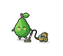 cute avocado holding vacuum cleaner illustration