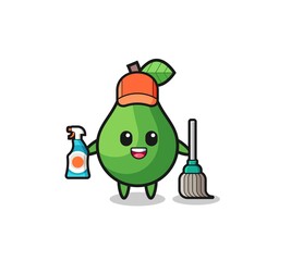 cute avocado character as cleaning services mascot