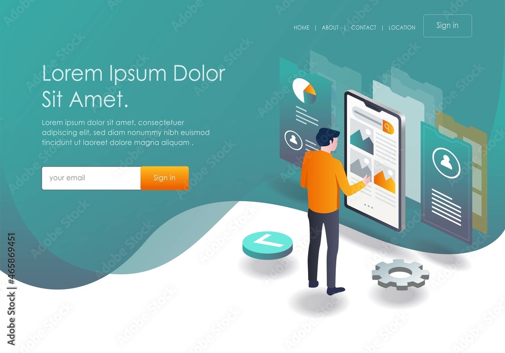 Poster Flat isometric vector illustration responsive and mobile testing