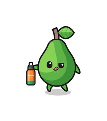cute avocado holding mosquito repellent