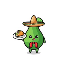 avocado Mexican chef mascot holding a taco