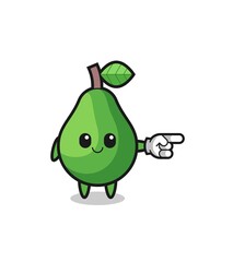 avocado mascot with pointing right gesture