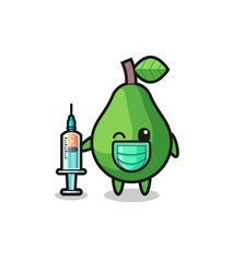 avocado mascot as vaccinator