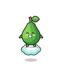 cute avocado illustration riding a floating cloud
