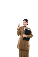 Civil servant woman with uniform finding ideas while carrying laptop