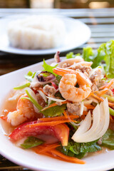 Spicy glass noodles with seafood salad, Thai food